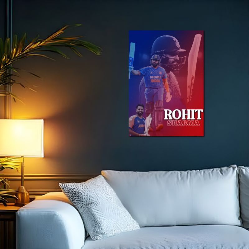 Acrylic Cricketers Player Photo Frame For India Cricket Sports Studio Cafe Wall Frame with 3D Text Gift For Cricket Player, Fans & Achievers Wall Art Decor For Bedroom, Office & Gaming Setup (Rohit Sharma)